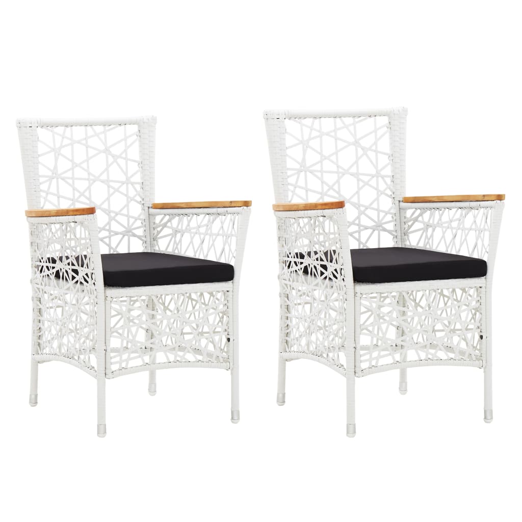 Outdoor Chairs 2 pcs with Cushions Poly Rattan White