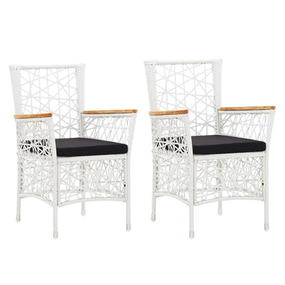 Outdoor Chairs 2 pcs with Cushions Poly Rattan White