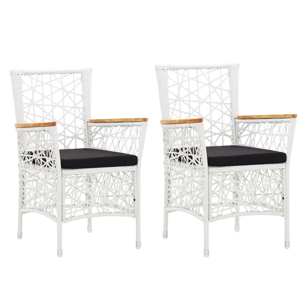  Outdoor Chairs 2 pcs with Cushions Poly Rattan White