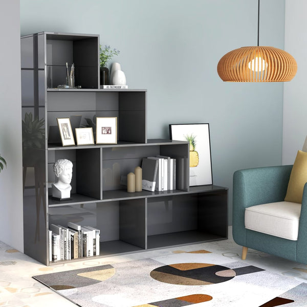  Book Cabinet/Room Divider High Gloss Grey - Chipboard