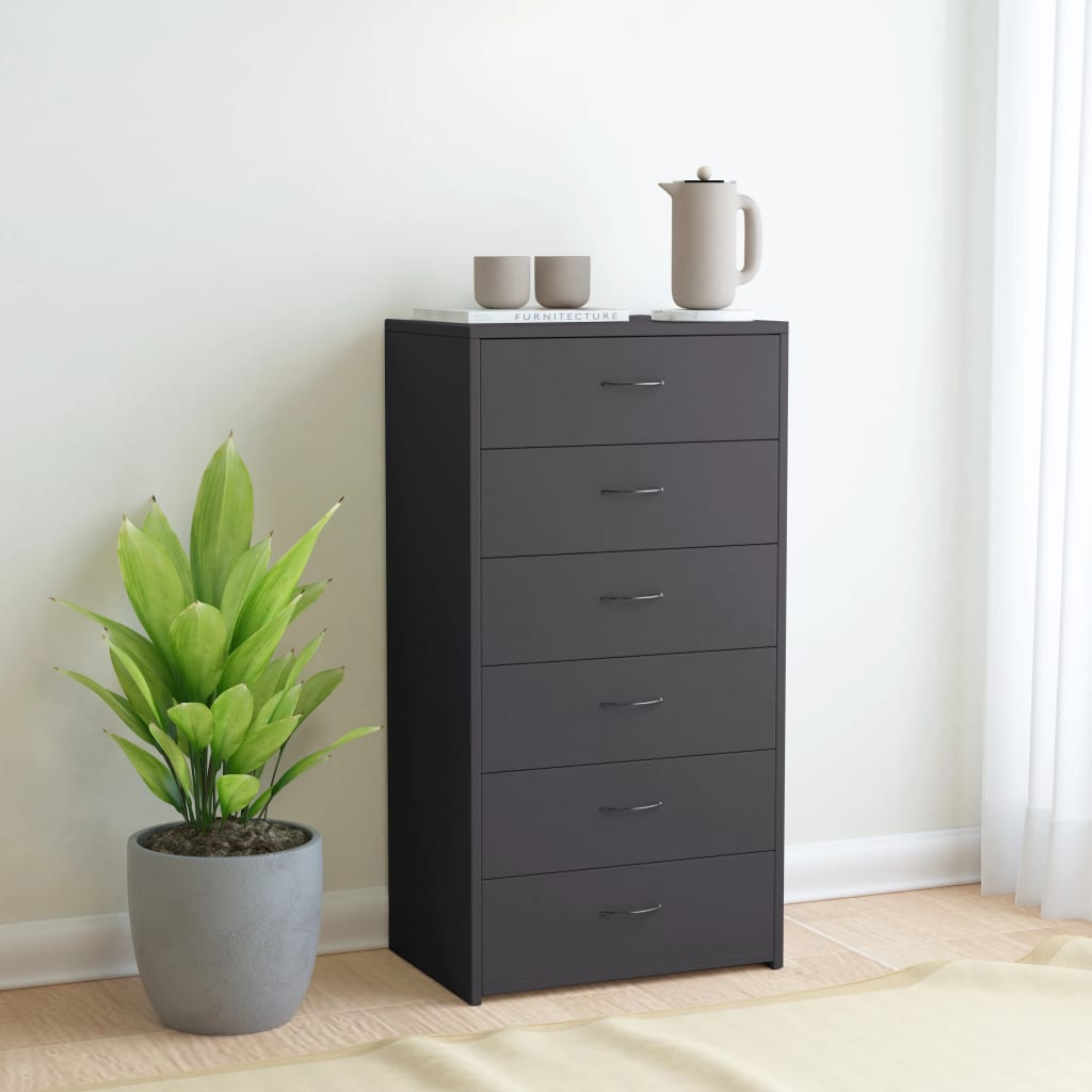 Sideboard with 6 Drawers Grey 50x34x96 cm Chipboard