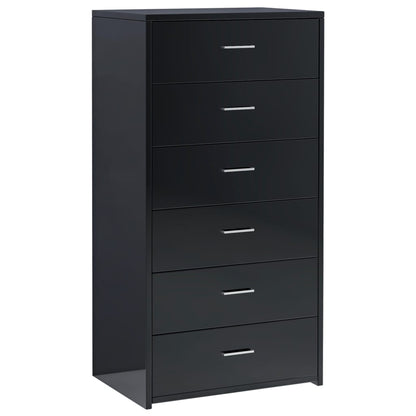 Sideboard with 6 Drawers High Gloss Black 50x34x96 cm Chipboard