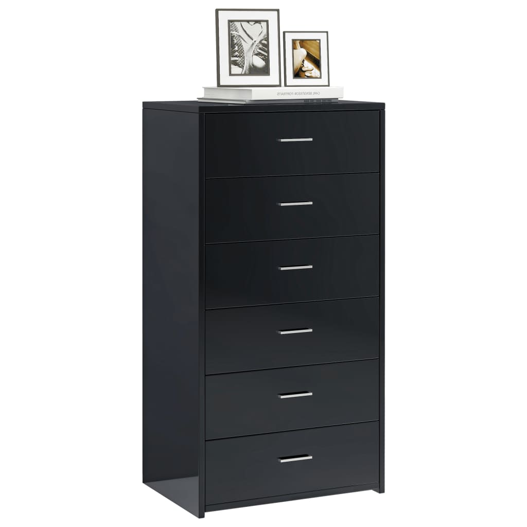Sideboard with 6 Drawers High Gloss Black 50x34x96 cm Chipboard