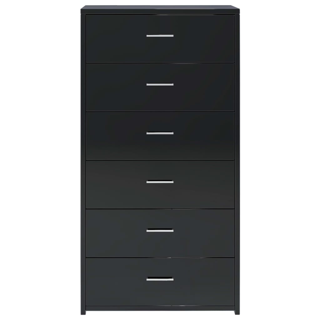 Sideboard with 6 Drawers High Gloss Black 50x34x96 cm Chipboard