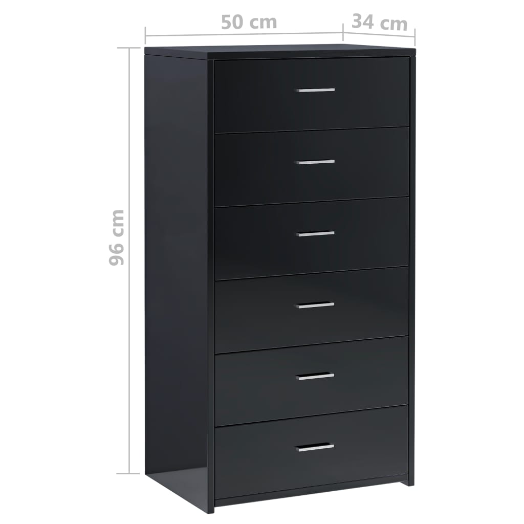 Sideboard with 6 Drawers High Gloss Black 50x34x96 cm Chipboard