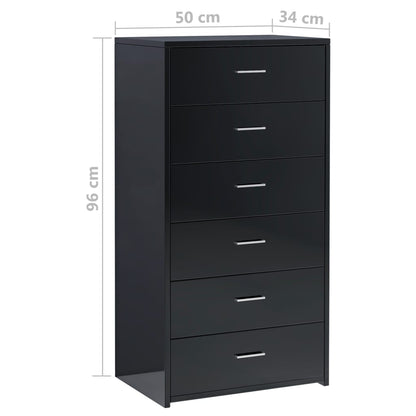 Sideboard with 6 Drawers High Gloss Black 50x34x96 cm Chipboard