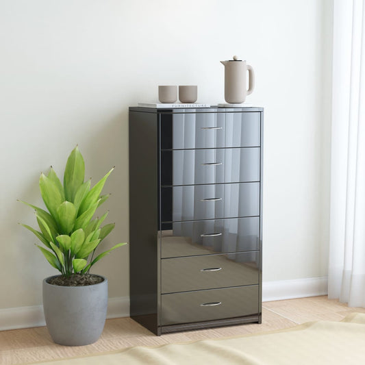 Sideboard with 6 Drawers High Gloss Black 50x34x96 cm Chipboard