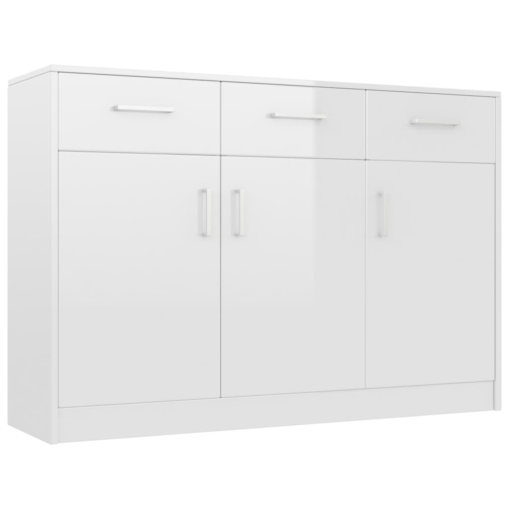 Sideboard High Gloss White 110x34x75 cm Chipboard