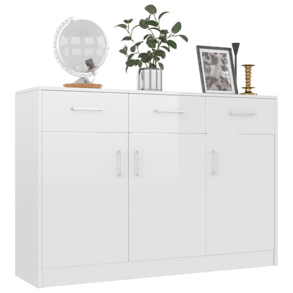 Sideboard High Gloss White 110x34x75 cm Chipboard