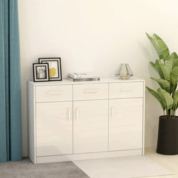 Sideboard High Gloss White 110x34x75 cm Chipboard
