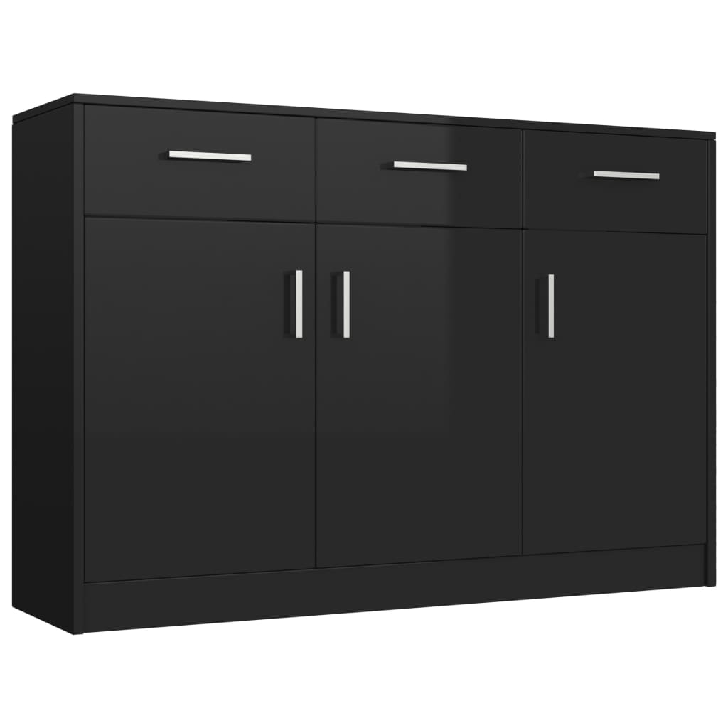 Sideboard High Gloss Black 110x34x75 cm Chipboard