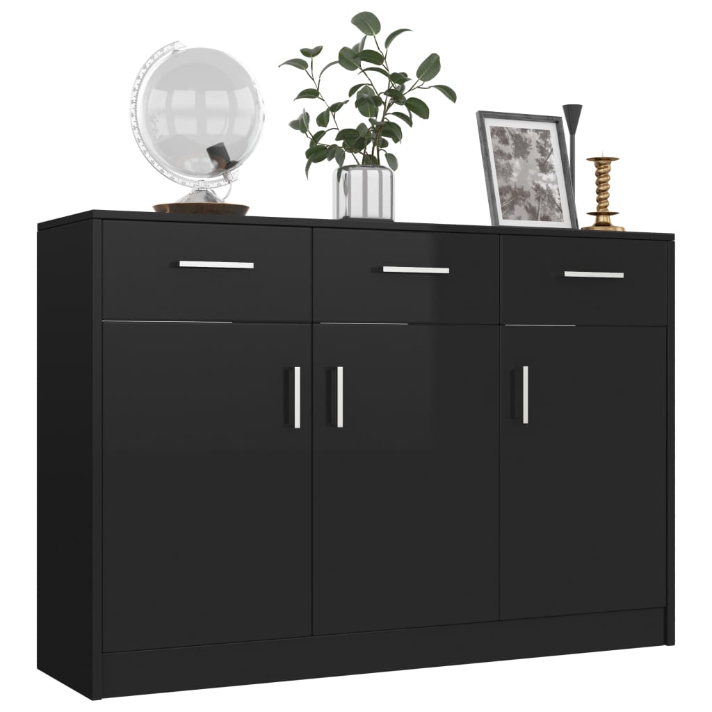 Sideboard High Gloss Black 110x34x75 cm Chipboard
