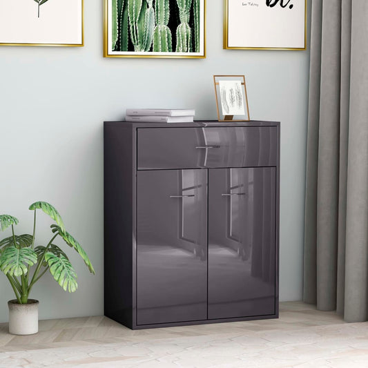 Sideboard High Gloss Grey 60x30x75 cm Chipboard