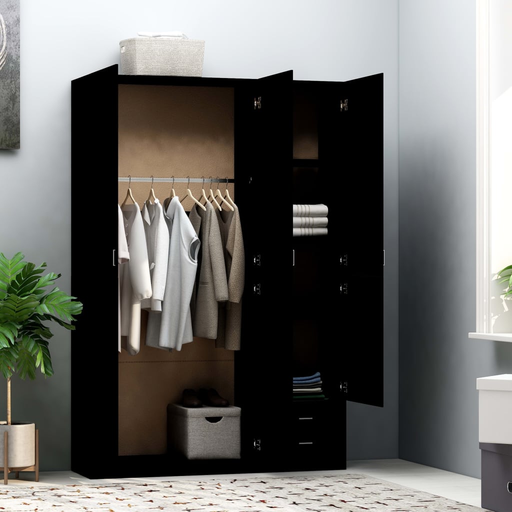 3-Door Wardrobe Black 120x50x180 cm Chipboard