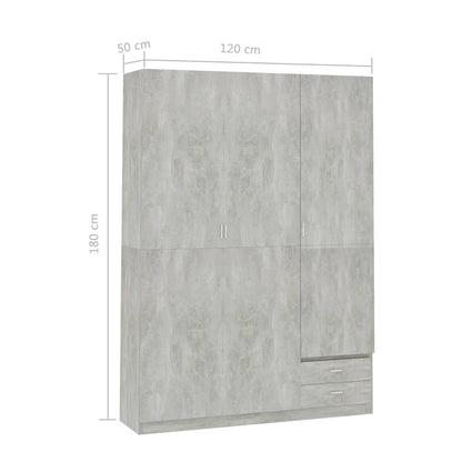 3-Door Wardrobe Concrete Grey 120x50x180 cm Chipboard