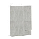 3-Door Wardrobe Concrete Grey Chipboard