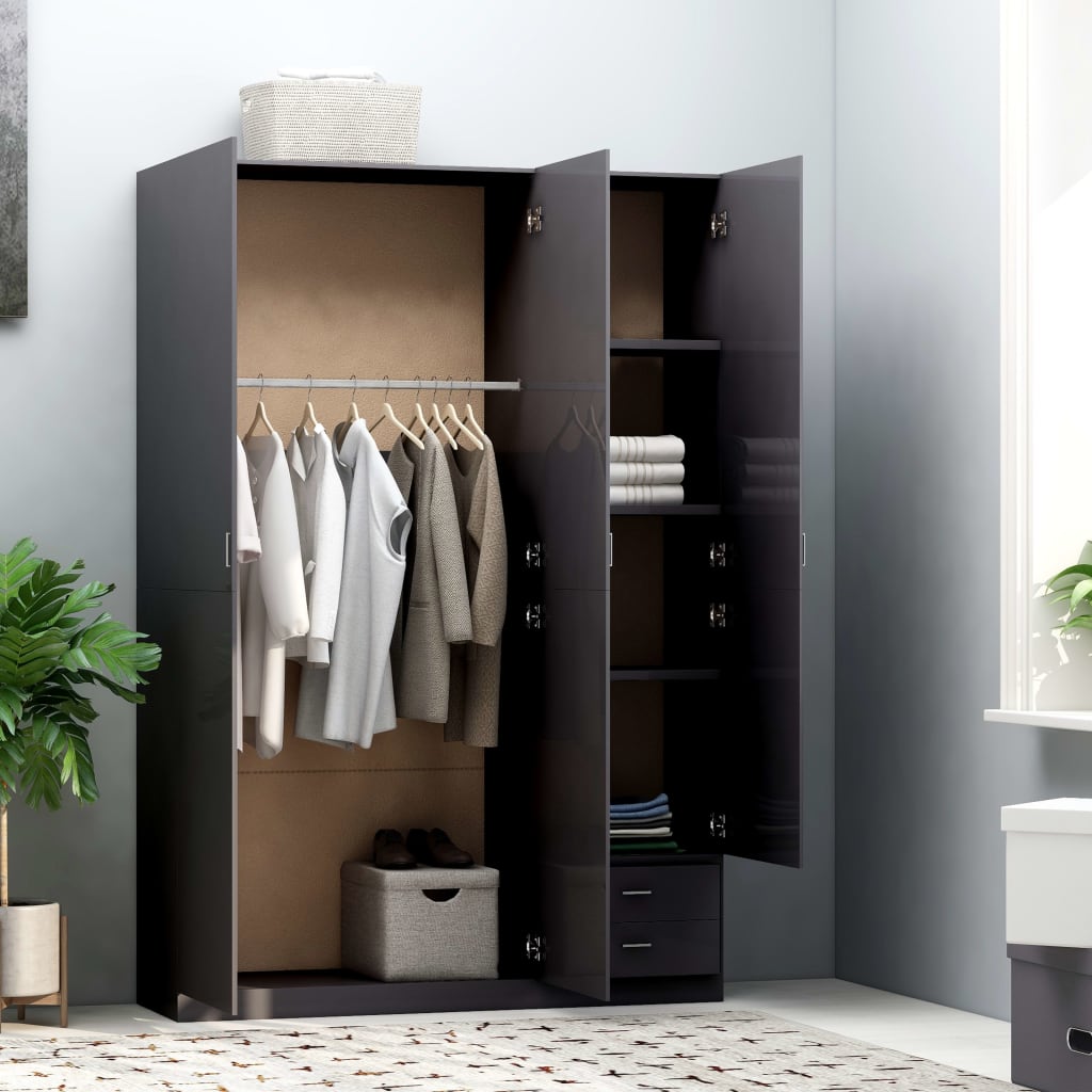 3-Door Wardrobe High Gloss Grey 120x50x180 cm Chipboard