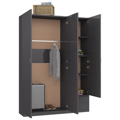 3-Door Wardrobe High Gloss Grey 120x50x180 cm Chipboard