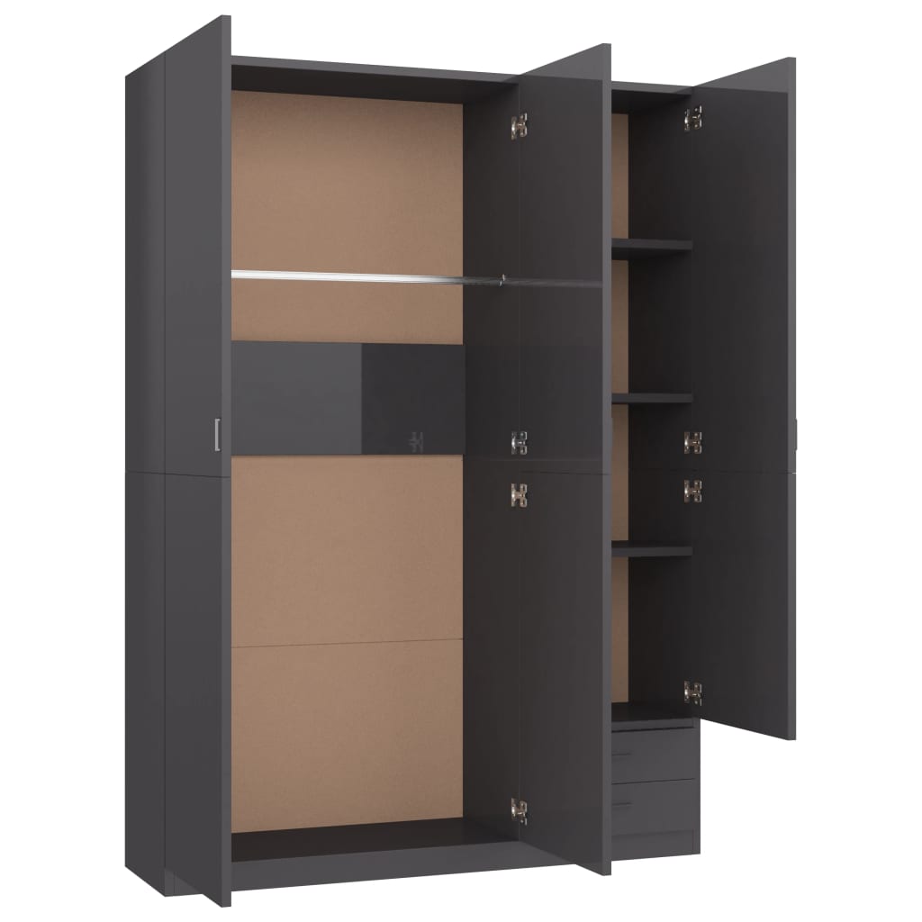 3-Door Wardrobe High Gloss Grey 120x50x180 cm Chipboard