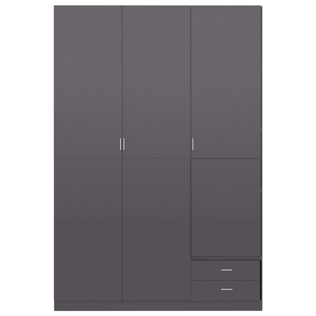 3-Door Wardrobe High Gloss Grey 120x50x180 cm Chipboard