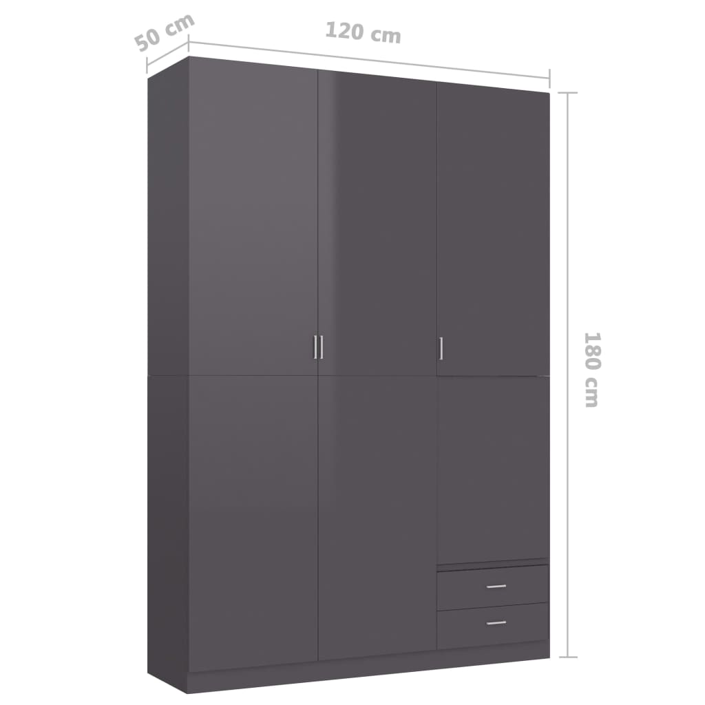 3-Door Wardrobe High Gloss Grey 120x50x180 cm Chipboard