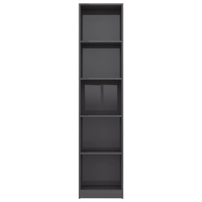 5-Tier Book Cabinet High Gloss Grey 40x24x175 cm Chipboard