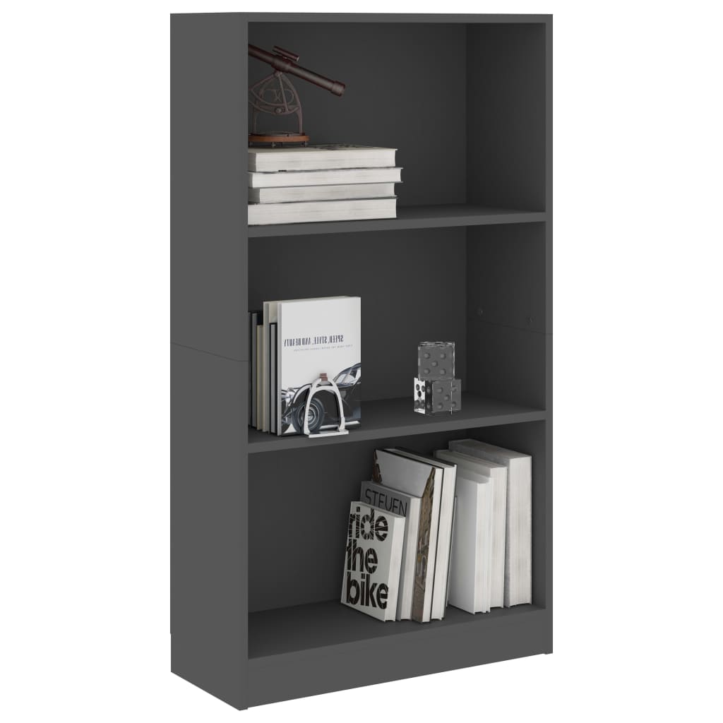 3-Tier Book Cabinet Grey 60x24x108 cm Chipboard