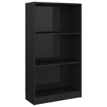 3-Tier Book Cabinet High Gloss Black 60x24x108 cm Chipboard