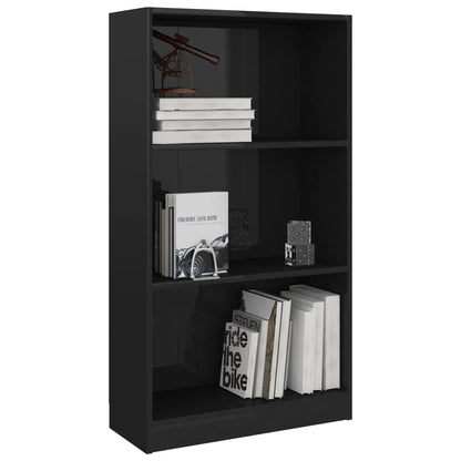 3-Tier Book Cabinet High Gloss Black 60x24x108 cm Chipboard