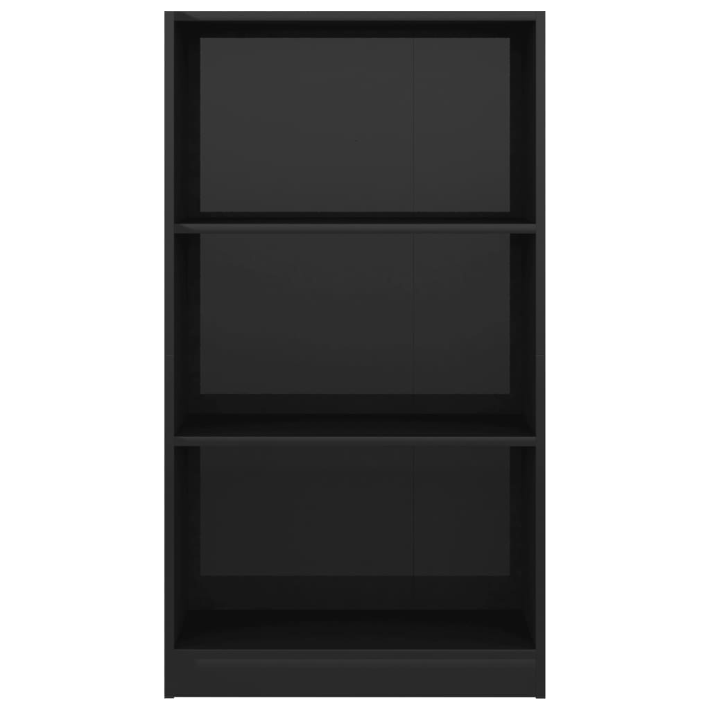 3-Tier Book Cabinet High Gloss Black 60x24x108 cm Chipboard