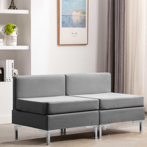  Sectional Middle Sofas 2 pcs with Cushions Fabric Light Grey