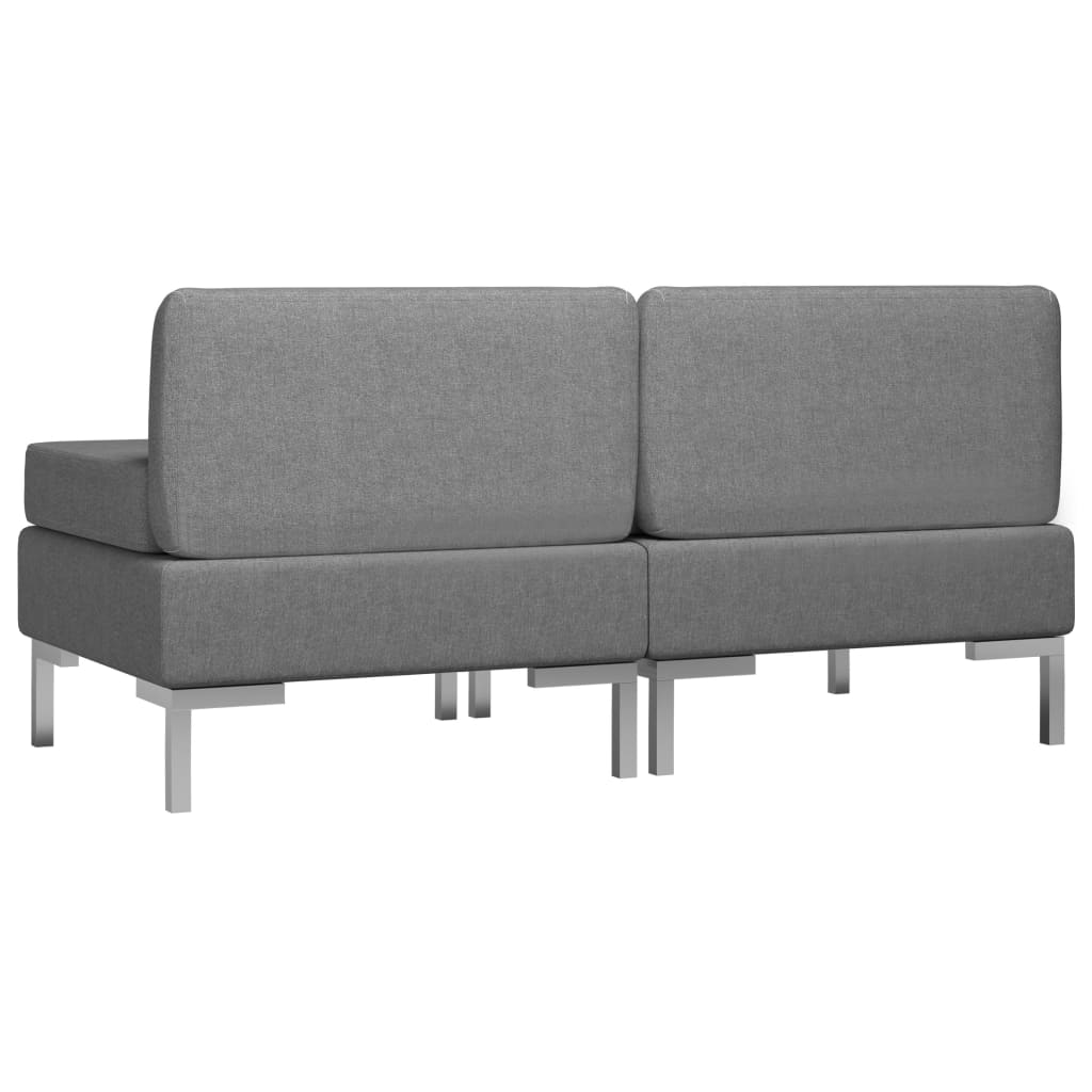 Sectional Middle Sofas 2 pcs with Cushions Fabric Dark Grey