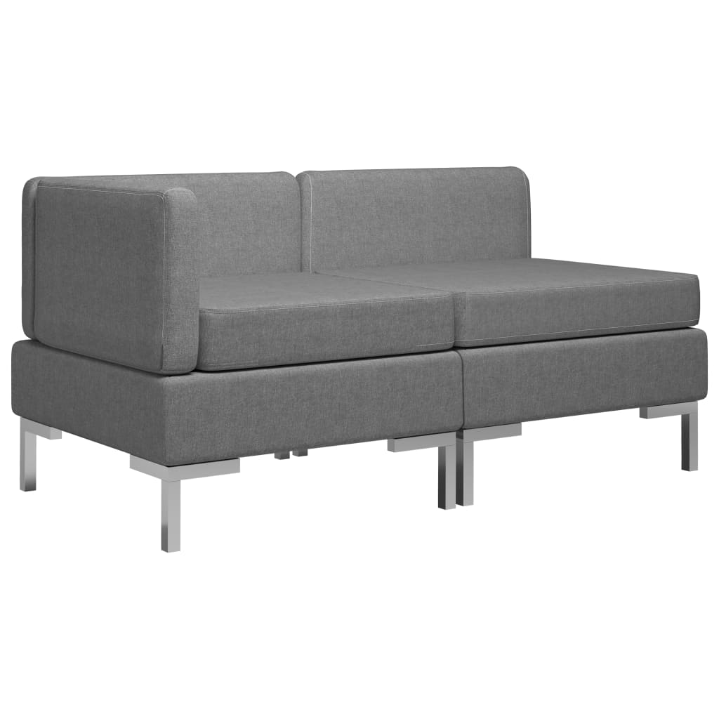Sectional Corner and Middle Sofas with Cushions Fabric Dark Grey