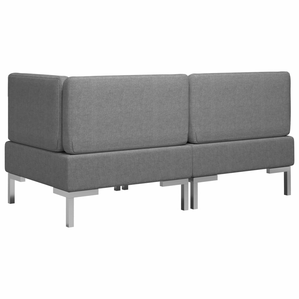 Sectional Corner and Middle Sofas with Cushions Fabric Dark Grey