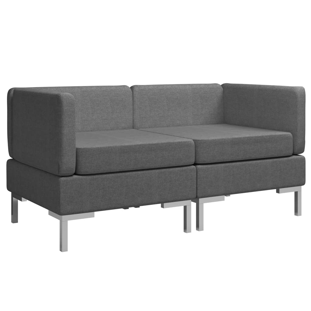 Sectional Corner Sofas 2 pcs with Cushions Fabric Dark Grey