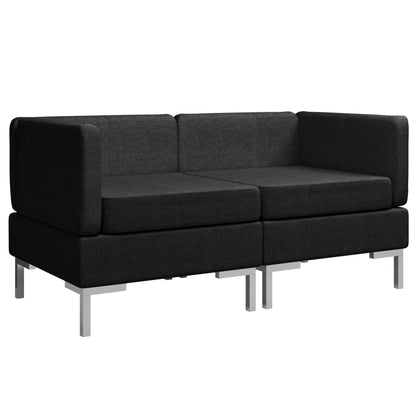 Sectional Corner Sofas 2 pcs with Cushions Fabric Black