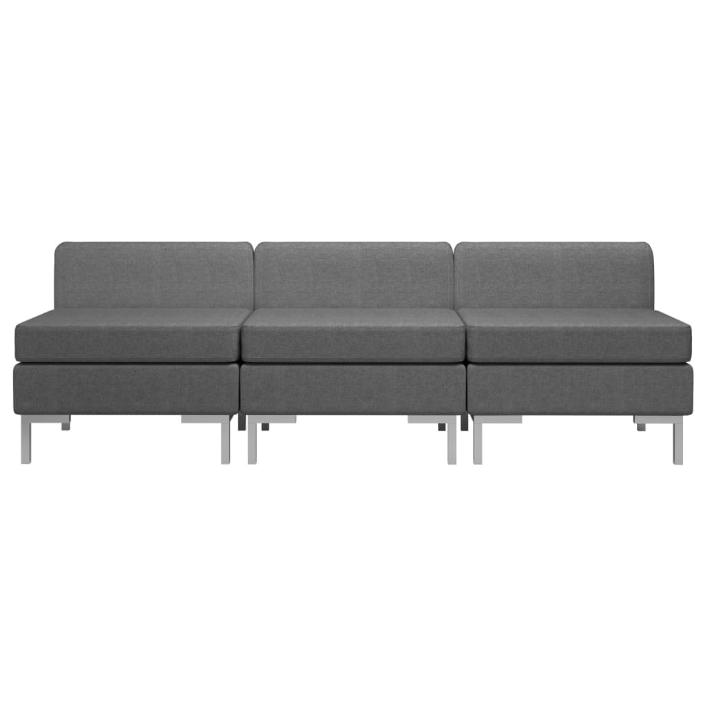 Sectional Middle Sofas 3 pcs with Cushions Fabric Dark Grey