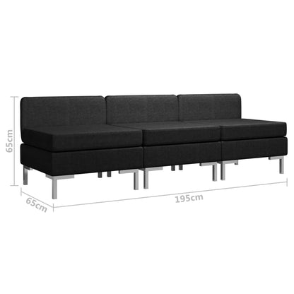 Sectional Middle Sofas 3 pcs with Cushions Fabric Black