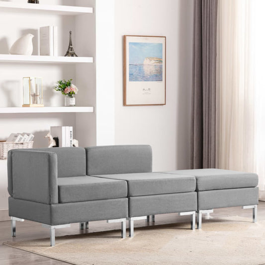 3 Piece Sofa Set Fabric Light Grey