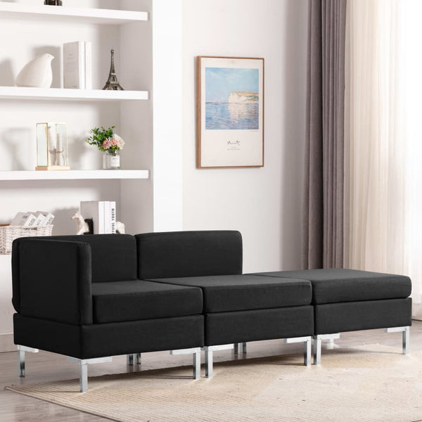  3 Piece Sofa Set Fabric Black
