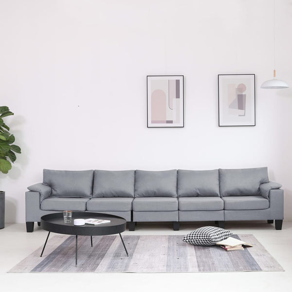  5-Seater Sofa Light Grey Fabric