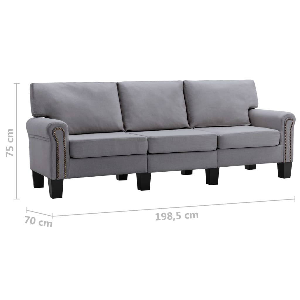 3-Seater Sofa Light Grey Fabric