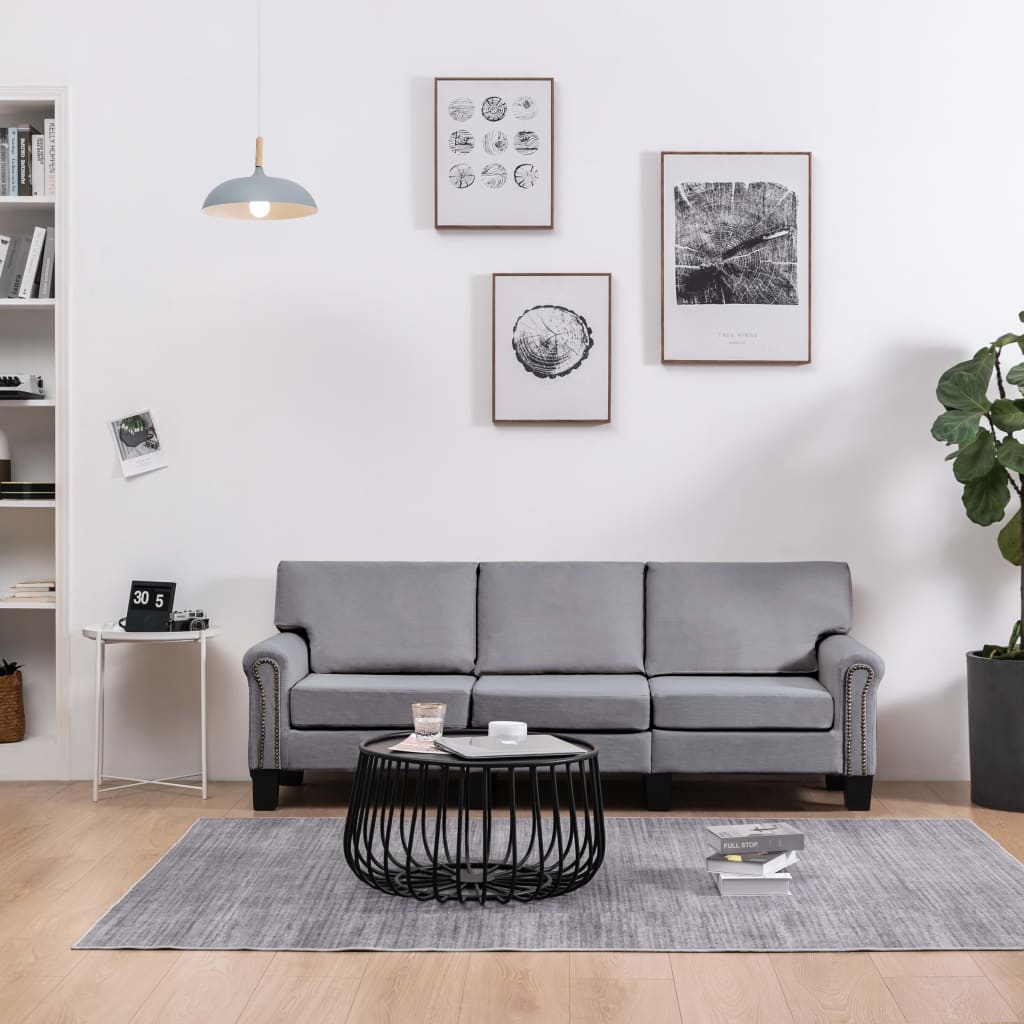 3-Seater Sofa Light Grey Fabric