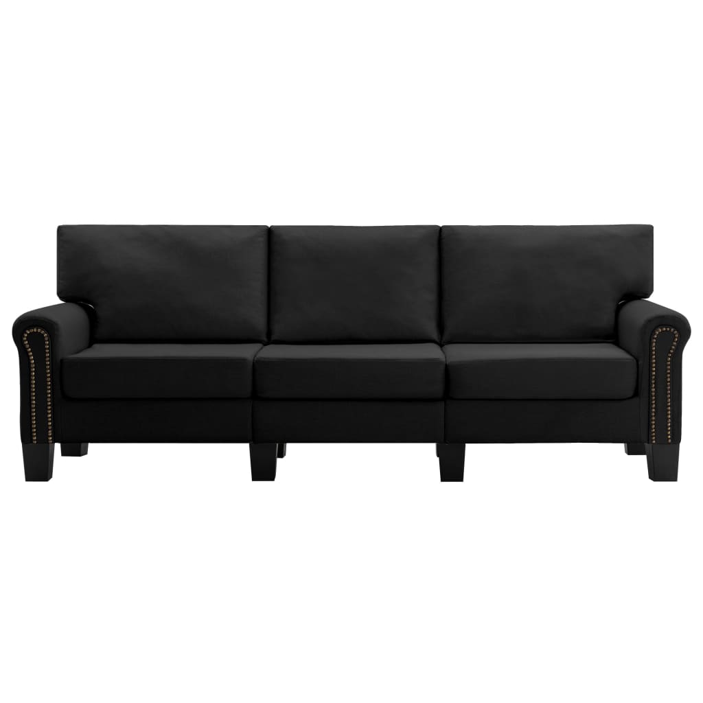 3-Seater Sofa Black Fabric