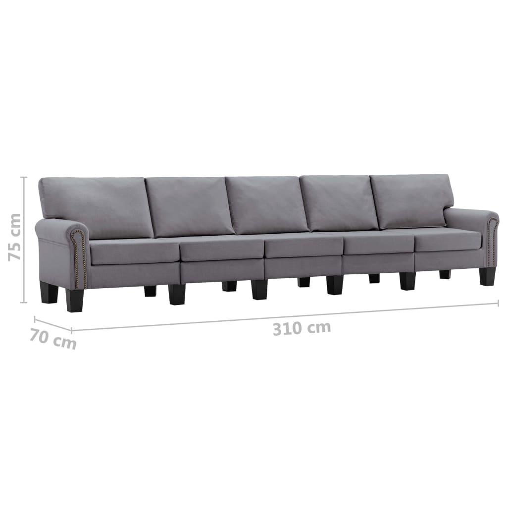 5-Seater Sofa Light Grey Fabric
