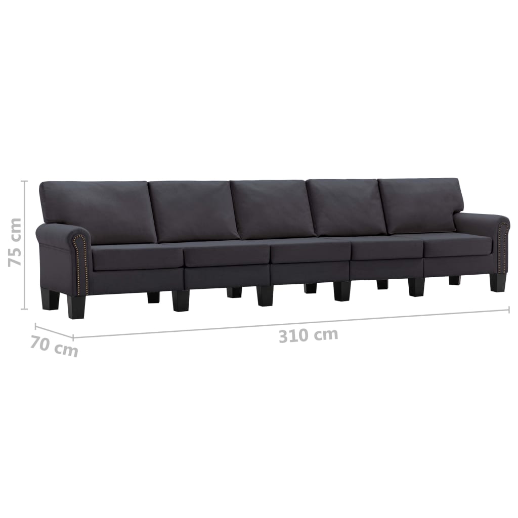 5-Seater Sofa Dark Grey Fabric