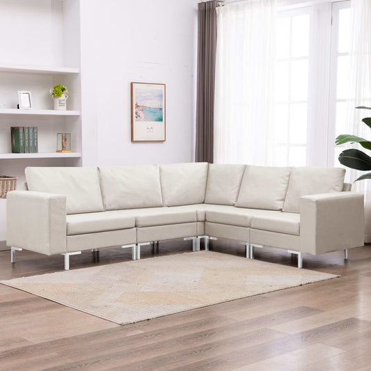 5 Piece Sofa Set Fabric Cream