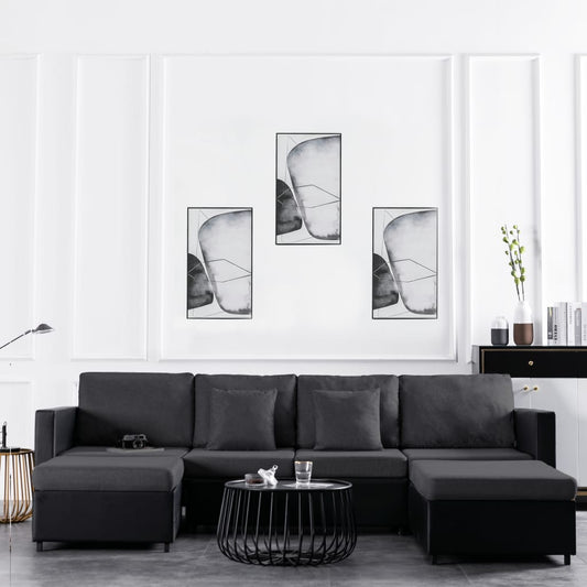 4-Seater Pull-out Sofa Bed Faux Leather Black
