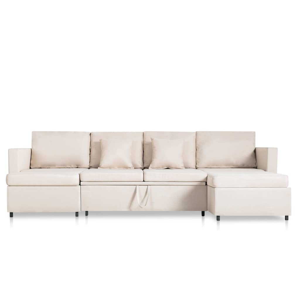 4-Seater Pull-out Sofa Bed Fabric Cream