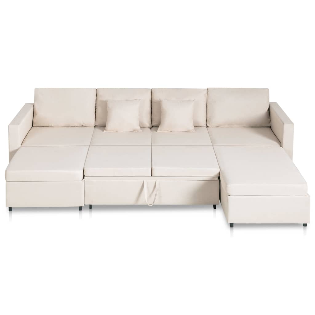 4-Seater Pull-out Sofa Bed Fabric Cream